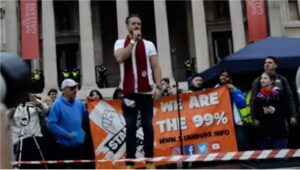 Gareth Icke urges protesters at Trafalgar Square to reclaim their rights and humanity