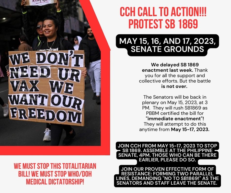 CCH CALL TO ACTION!!! Protest SB 1869 ON MAY 15, 16, AND 17, 2023, SENATE GROUNDS